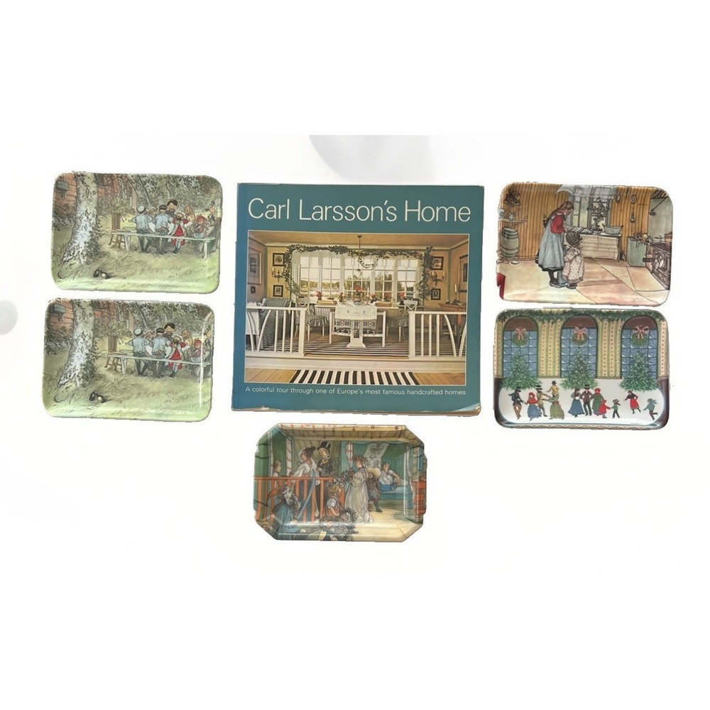 Vintage Carl Larsson R2S Italy Snack Tray Set of 5‎ w/ Home Book Swedish Art